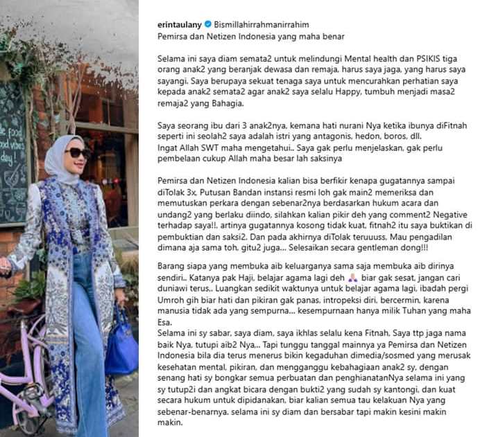 Erin Taulany Meledak: Fitnah, Gugatan Kosong, dan Anak-Anak Jadi Taruhan