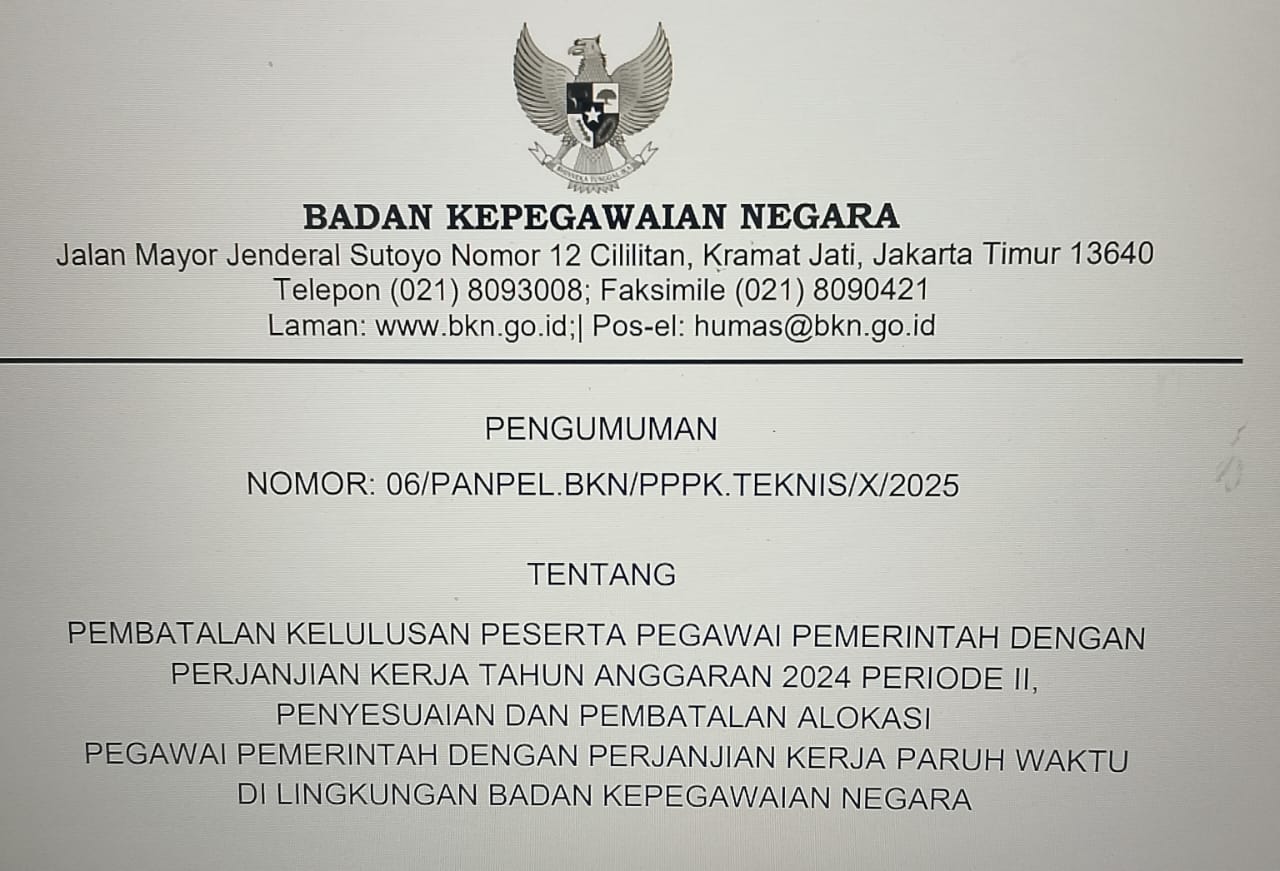 Kelulusan PPPK 2024 Dibatalkan, BKN Rilis Nama Peserta yang Gugur