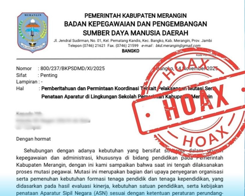 BKPSDMD Merangin Tegaskan Surat Edaran Mutasi ASN Hoaks
